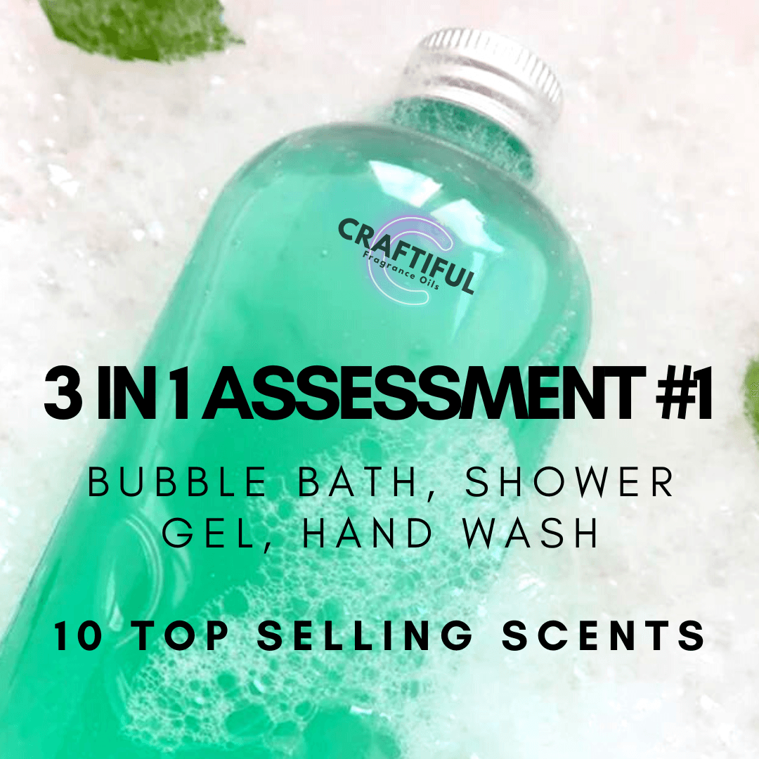 3 in 1 (Bubble Bath, Shower Gel & Hand Wash) Assessment #1 (10 Top Selling Scents) - Craftiful Fragrance Oils - Supplies for Wax Melts, Candles, Room Sprays, Reed Diffusers, Bath Bombs, Soaps, Perfumes, Bath Salts and Body Sprays