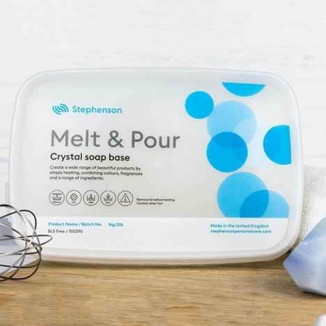 Stephenson Crystal SLS Free Melt & Pour Base (Clear) - Craftiful Fragrance Oils - Supplies for Wax Melts, Candles, Room Sprays, Reed Diffusers, Bath Bombs, Soaps, Perfumes, Bath Salts and Body Sprays